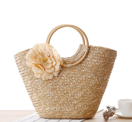 Bolsa de Playa Tejida en Paja - Bolso de Mano Versátil