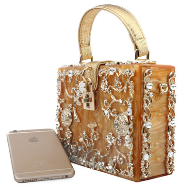 Bolso Cuadrado Portátil con Diamantes Incrustados - Image 4