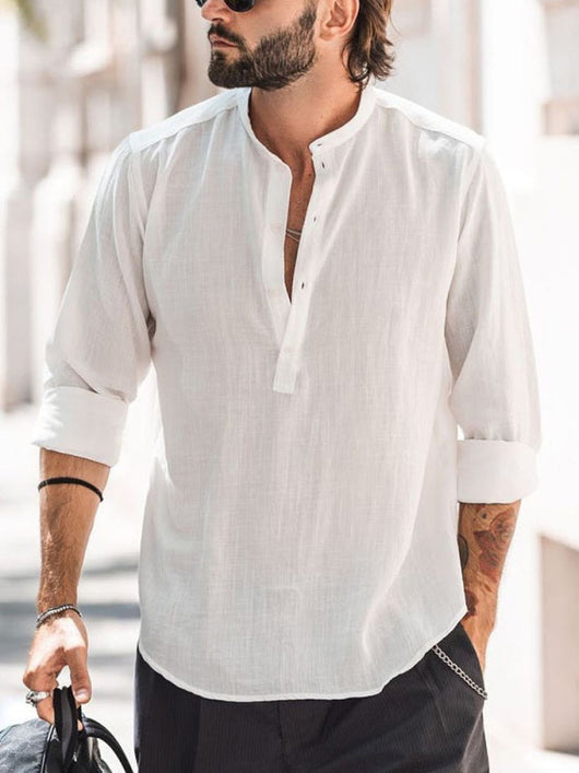 Camisa Casual para Hombre con Cuello de Pie y Puños Reforzados - Image 8