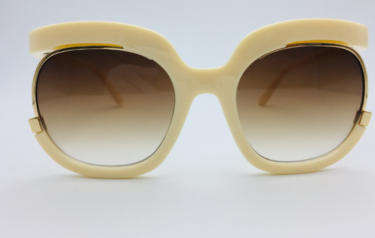 Black cat-eye half-frame sunglasses with gold accents and purple-grey gradient lenses, shown from front and side. - Image 18