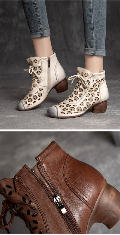 Sandalias Mujer Piel Tacón Medio Chunky Cordones Punta Redonda - Image 11