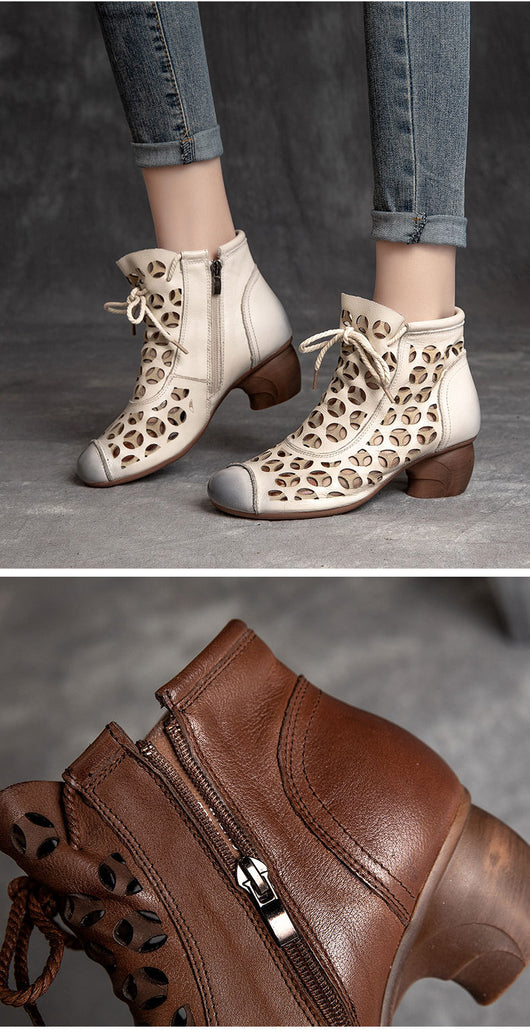 Sandalias Mujer Piel Tacón Medio Chunky Cordones Punta Redonda - Image 11