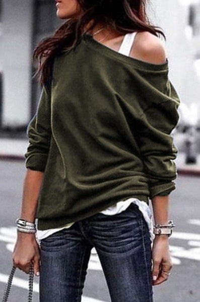 Playera Casual de Cuello Oblicuo y Manga Larga para Otoño e Invierno - Image 9