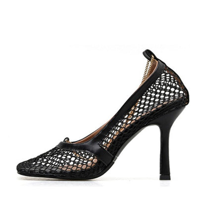 Tacones Altos Sandalias de Malla con Punta Cuadrada - Image 17