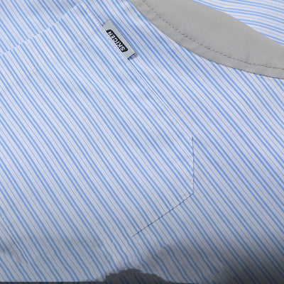 Camisa Manga Corta Azul a Rayas con Costuras de Diseño Japonés - Image 11