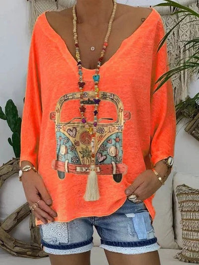 Blusa Estampada con Diseño de Auto Cartoon para Mujer - Image 4
