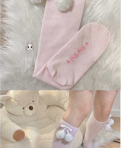 Calcetines de Encaje Estilo Lolita con Moño y Pompón de Pelaje para Otoño - Image 10