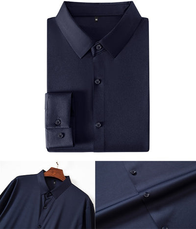 Camisa Manga Larga Sin Costuras Elástica Antiarrugas Efecto Hielo para Hombre - Image 16