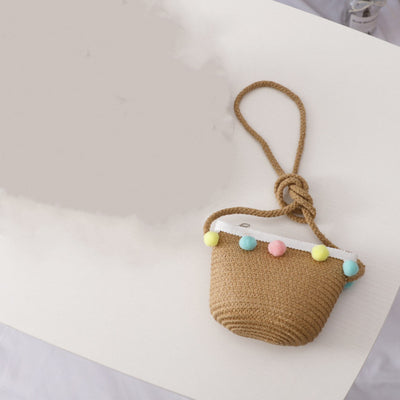 Conjunto de Bolsa y Sombrero de Paja Infantil de Color Sólido - Image 14
