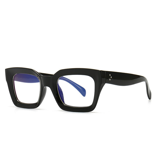 Clear square-framed glasses with a vintage style, featuring a plastic and metal frame and resin lenses. - Image 2