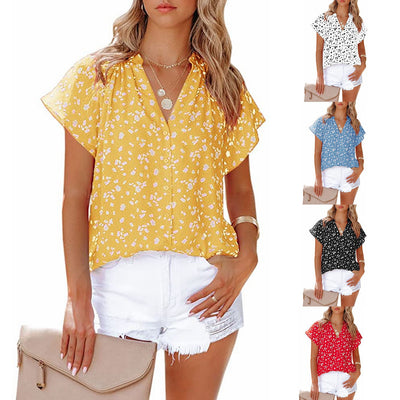 Blusa Estampada de Gasa Manga Corta Cuello en V - Image 8