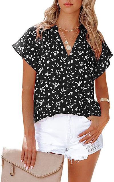 Blusa Estampada de Gasa Manga Corta Cuello en V - Image 13