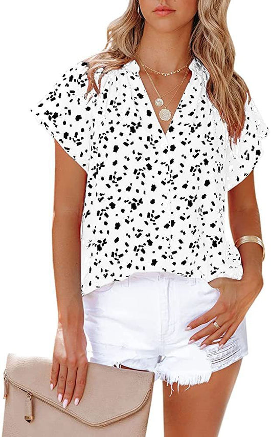 Blusa Estampada de Gasa Manga Corta Cuello en V - Image 15