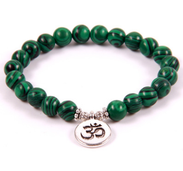 Pulsera de Malachita Natural con Buda Loto y Colgante OHM - Yoga y Meditación