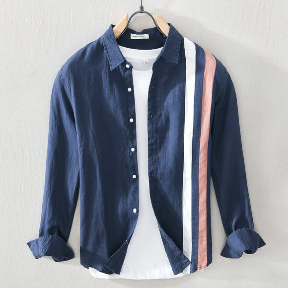 Camisa de Lino Casual para Hombre - Manga Larga Suelta Talla Grande