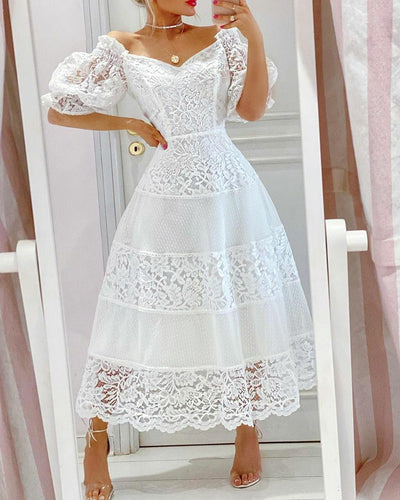 Vestido Largo Elegante con Escote en V y Mangas Abullonadas - Image 7