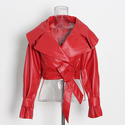 Chaqueta de Cuero PU Estilo Motociclista para Mujer