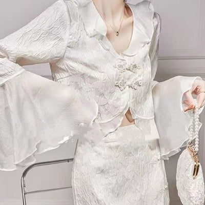 Conjunto Elegante Chino de Blusa y Falda - Estilo Sofisticado - Image 6