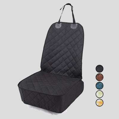 Brown quilted Oxford cloth pet car seat cover with black trim and adjustable straps, designed for vehicle co-pilot seats.