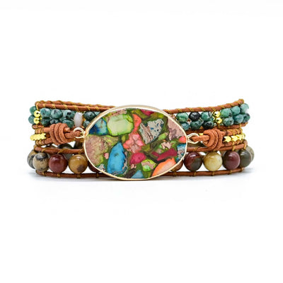 Pulsera de Cuero Natural con Piedras de Colores Combinados - Image 7