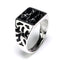 Anillo de Plata 925 Vintage para Hombre con Piedra Negra y Patrón Floral Ajustable