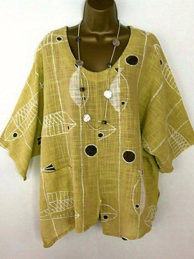 Camiseta de Algodón y Lino Estampada Multicolor - Image 12
