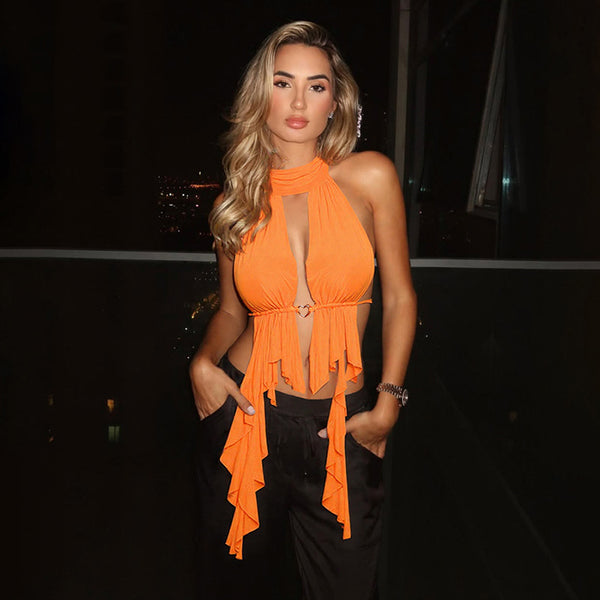 Top Halter Ajustado de Color Liso