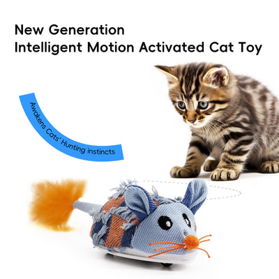 Plush mouse cat toy with a textured brown and beige body, embroidered eyes, string whiskers, and a fluffy feather tail. - Image 17