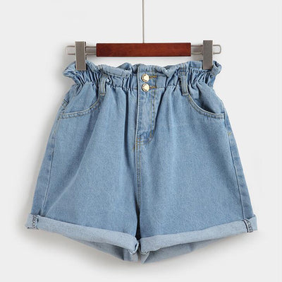 Shorts de Mezclilla Elástica Cintura Alta para Mujer - Estilo Verano Amplio y Cómodo