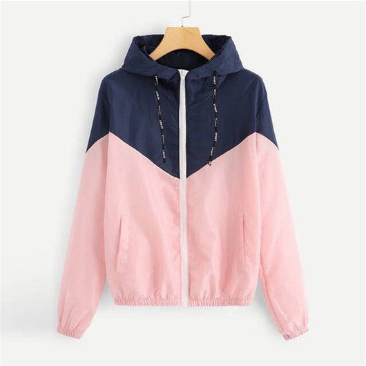 Chaqueta protectora solar para mujer con capucha y costuras bicolor - Image 3