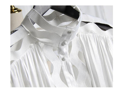 Vestido Camisero Coreano Hueco con Cuello Alto y Manga Larga - Image 12