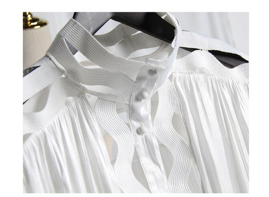 Vestido Camisero Coreano Hueco con Cuello Alto y Manga Larga - Image 12