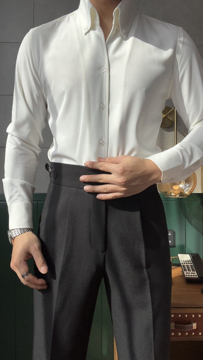 Camisa Business Casual Manga Larga Slim Fit Cuello Italiano Hombre - Image 30