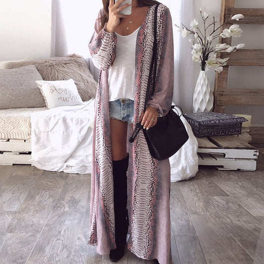 Cardigan Largo Estampado con Patrón de Serpiente - Diseño Suelto y Versátil - Image 3