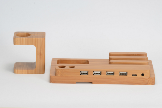 Soporte Multifuncional de Bambú para Apple Watch y Smartphone - Image 2