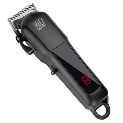 Black electric hair clipper with a silver blade, digital display showing '100', and a hanging loop. - Image 10