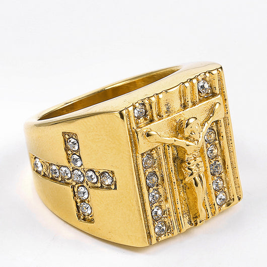 Anillo Retro con Cruz de Jesús - Símbolo de Fe y Devoción - Image 5