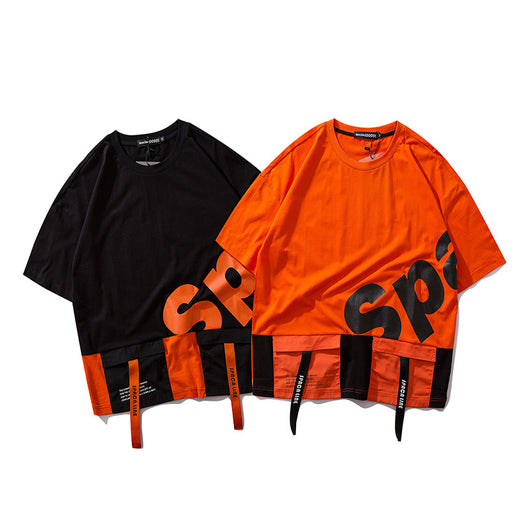 Camiseta Holgada Hip-hop con Bolsillos Decorativos