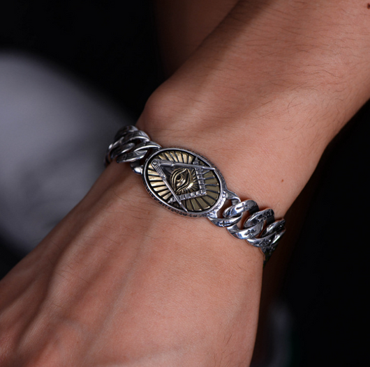 Pulsera de Plata 925 Ojo de Dios con Fénix Vintage y Cruz - Diseño Punk Masculino - Image 4