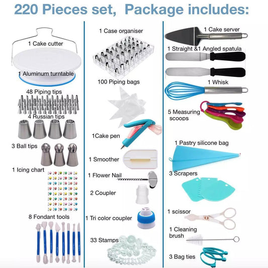 Set Profesional de 220 Piezas para Decoración de Pasteles - Image 2