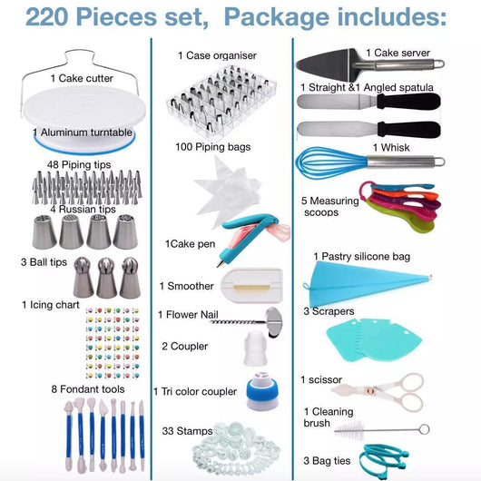 Set Profesional de 220 Piezas para Decoración de Pasteles - Image 2