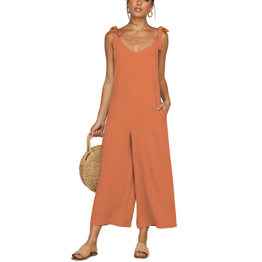 Pantalones Casuales de Pierna Ancha con Tirantes para Mujer - Image 8