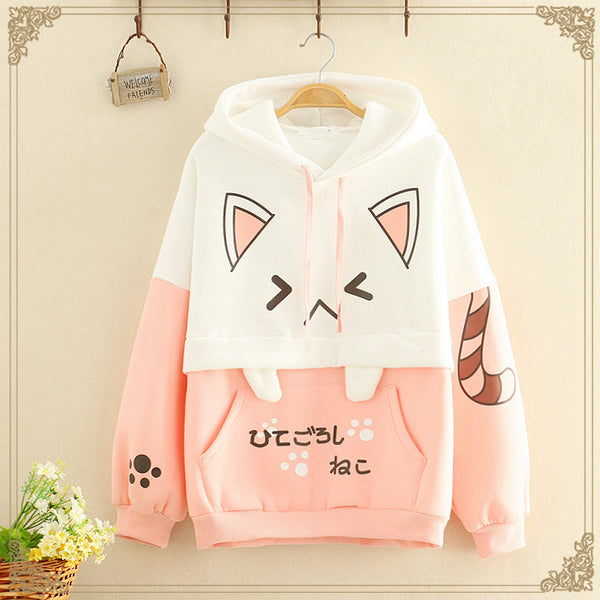 Sudadera Polar con Capucha Estampado Gato para Mujer