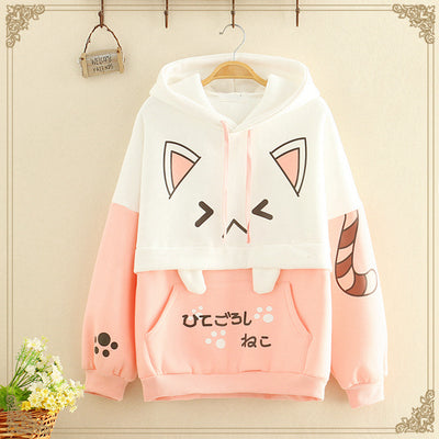 Sudadera Polar con Capucha Estampado Gato para Mujer