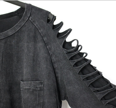 Playera Grunge Punk Hippie Talla Grande Manga Larga con Detalles Recortados para Mujer - Image 3