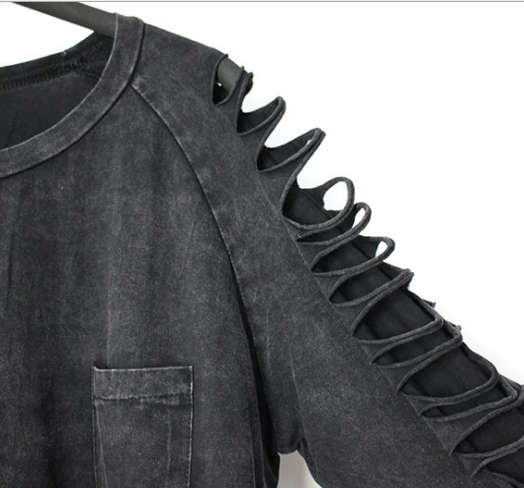 Playera Grunge Punk Hippie Talla Grande Manga Larga con Detalles Recortados para Mujer - Image 3