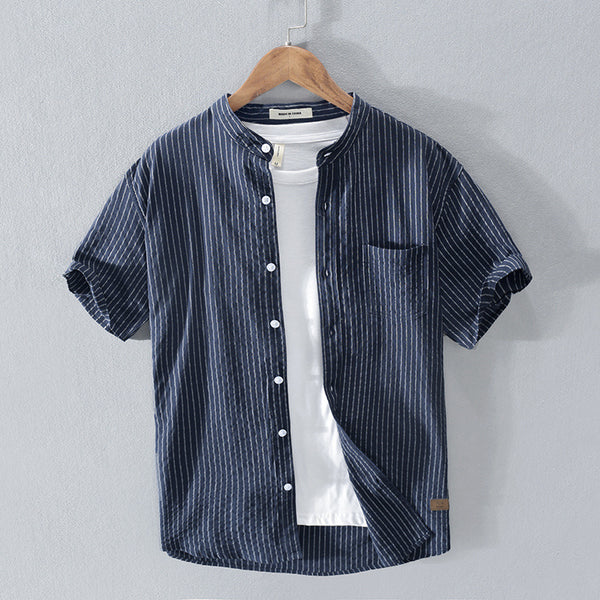 Camisa Casual de Algodón con Cuello de Pie y Rayas Distintivas - Image 9