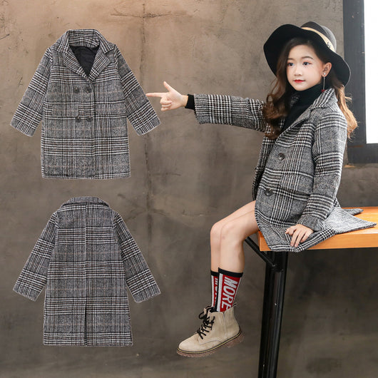 Abrigo a cuadros gris para niñas - Diseño clásico y versátil - Image 2