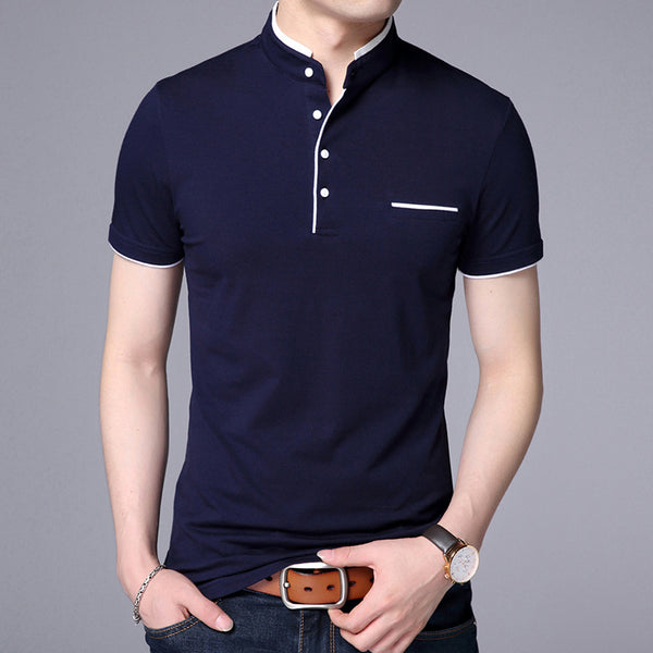 Camisa Casual de Algodón Puro con Cuello Mao