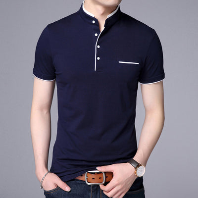 Camisa Casual de Algodón Puro con Cuello Mao